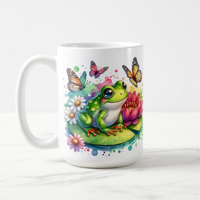 Personalisierter Frosch mit Blume auf Lilypad Kaffeetasse (Links)