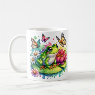 Personalisierter Frosch mit Blume auf Lilypad Kaffeetasse