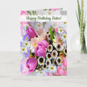 Personalisierter Frühling Blume Bouquet Schwester  Karte