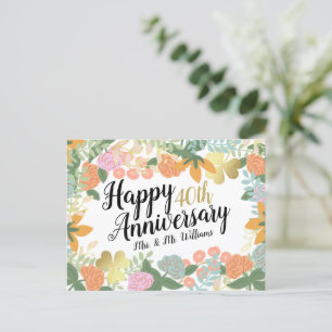 Personalisierter Frühling florale Happy 40 Jahre J Postkarte