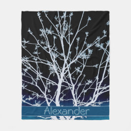 Personalisierter Frühlingsbaum Blau und Weiß Fleecedecke