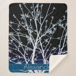 Personalisierter Frühlingsbaum Blau und Weiß Sherpadecke