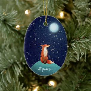 personalisierter Fuchs und Vollmond Weihnachten Keramik Ornament
