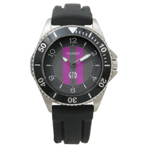 Personalisierter Fuchsia-Rennstreifen im Carbon-St Armbanduhr