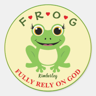 Personalisierter Fully Rely on God Girl Frog Runder Aufkleber