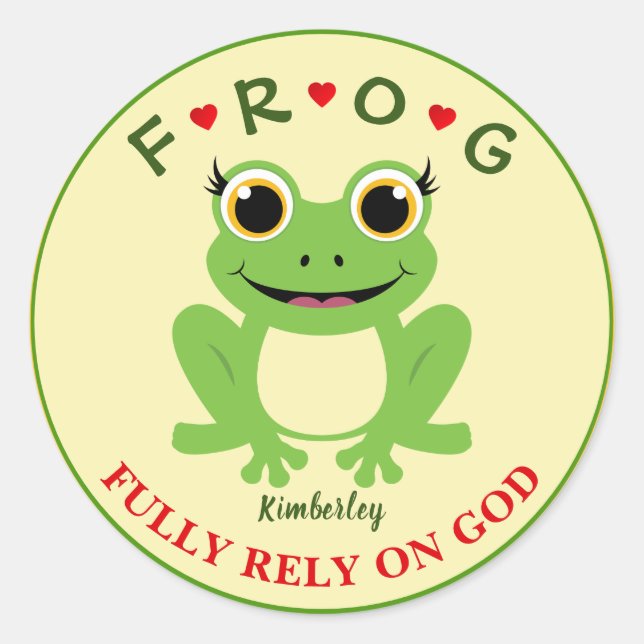 Personalisierter Fully Rely on God Girl Frog Runder Aufkleber (Vorderseite)
