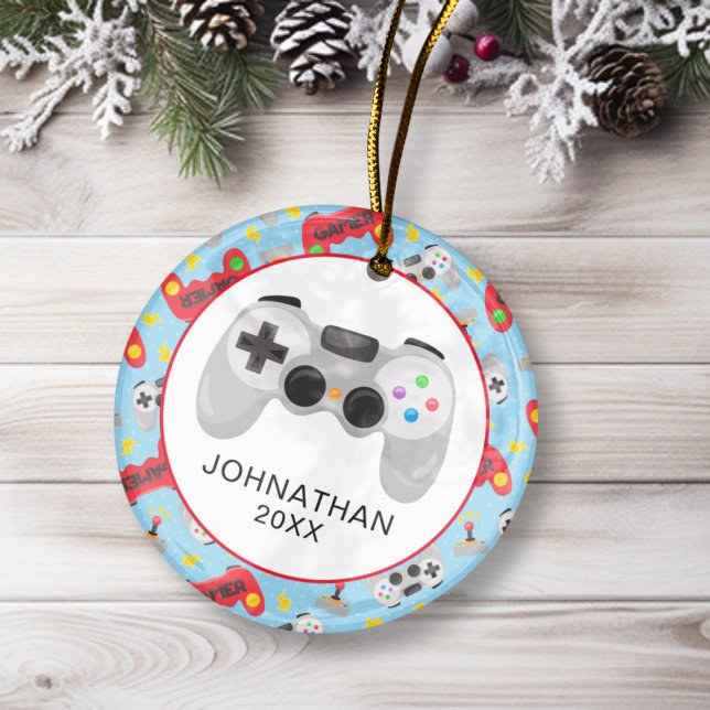 Personalisierter Fun-WeihnachtsGamer Keramik Ornament (Personalized Fun Christmas Gamer Ceramic Ornament)