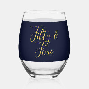 Personalisierter Fünfzig und Fein Navy Gold Geburt Weinglas Ohne Stiel