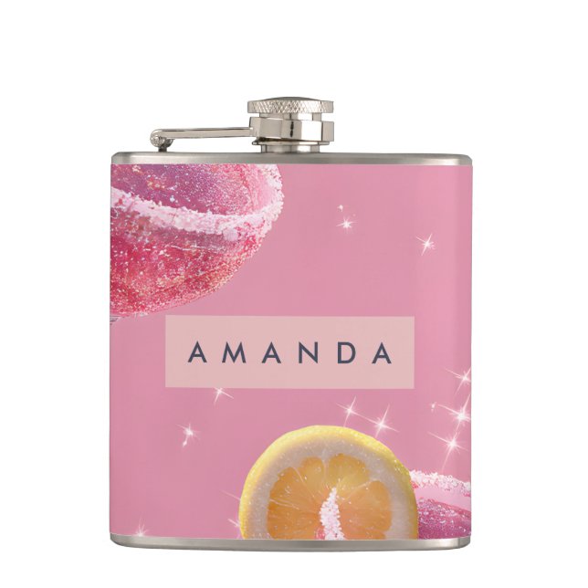Personalisierter Funkel-Glamour-Pink-Cocktail Flachmann (Vorderseite)