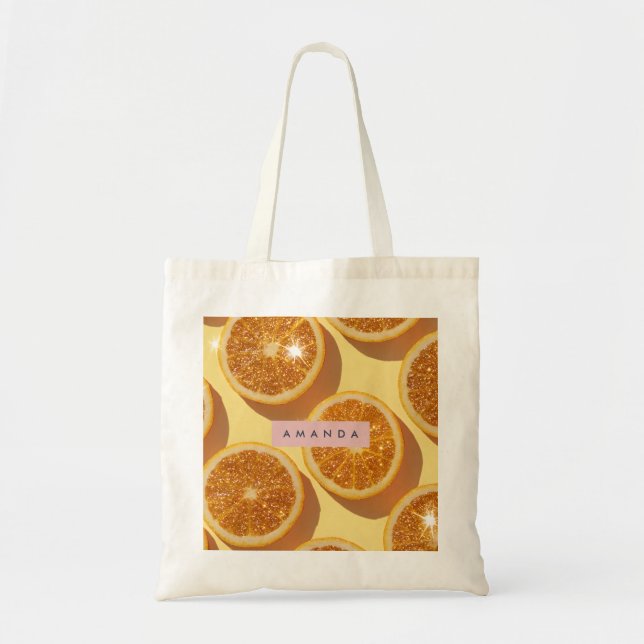 Personalisierter Funkelnde Zitrus Glitter Orange Tragetasche (Vorne)