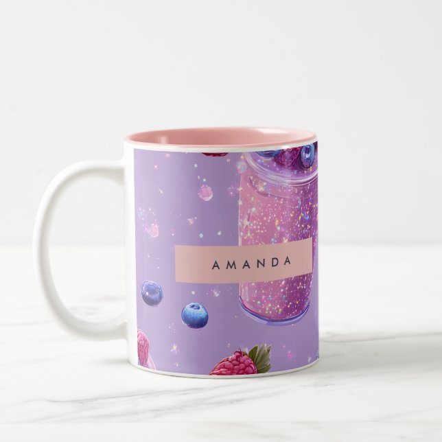 Personalisierter funkelnder Beeren-Glück-Purpur-Sm Zweifarbige Tasse (Links)