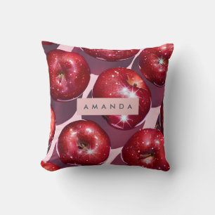 Personalisierter funkelnder roter Apfel auf rosa H Kissen