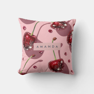 Personalisierter funkelnder roter Kirsch-Glamour Kissen