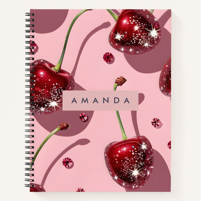 Personalisierter funkelnder roter Kirsch-Glamour Notizbuch (Vorderseite)