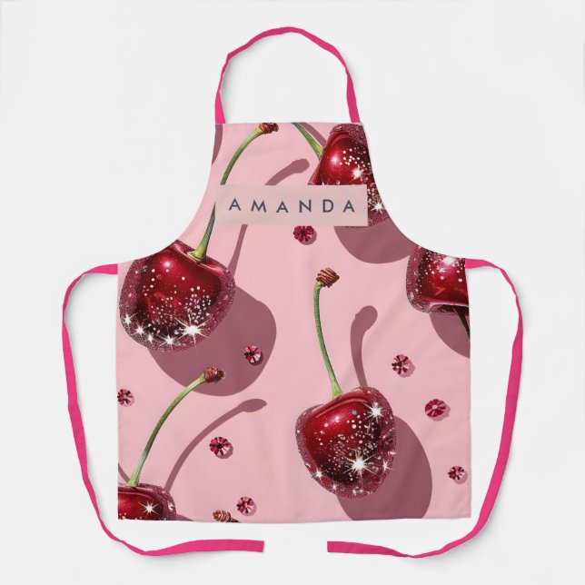 Personalisierter funkelnder roter Kirsch-Glamour Schürze (Vorderseite)