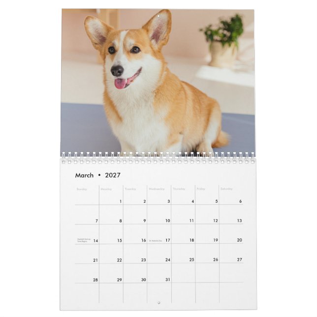 Personalisierter Funny Corgi Dog Foto-Kalender Kalender (Mär 2027)