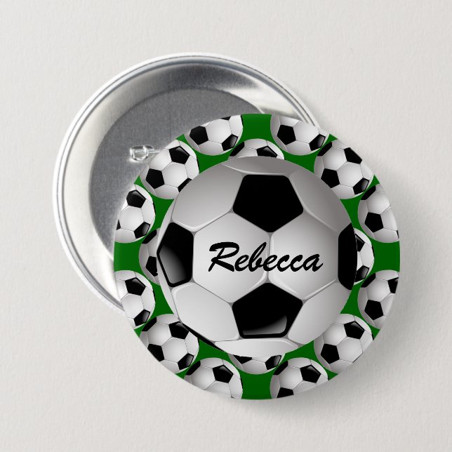 Personalisierter Fußball-Ball auf Fußball-Muster Button (Vorne & Hinten)