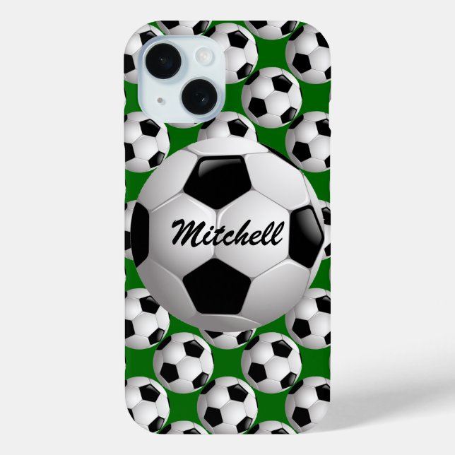 Personalisierter Fußball-Ball auf Fußball-Muster Case-Mate iPhone Hülle (Rückseite)