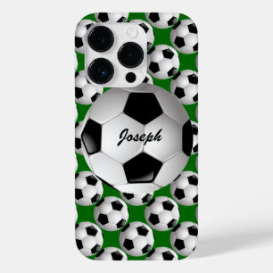 Personalisierter Fußball-Ball auf Fußball-Muster Case-Mate iPhone 14 Pro Hülle