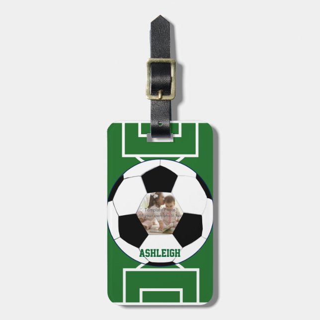 Personalisierter Fußball-Ball und Gepäckanhänger (Vorderseite vertikal)