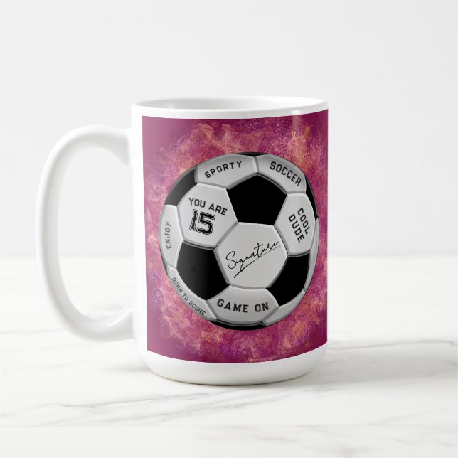 Personalisierter Fußball-Geburtstag  | Alter Name  Kaffeetasse (Links)