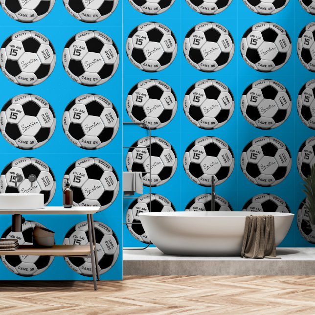 Personalisierter Fußball-Geburtstag  | Alter Name  Tapete (Badezimmer)