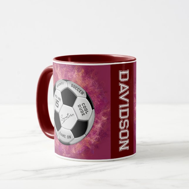 Personalisierter Fußball-Geburtstag  | Alter Name  Tasse (Vorderseite Links)