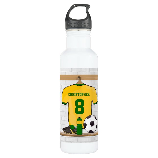 Personalisierter Fußball-Jersey-Gelb Edelstahlflasche (Vorderseite)