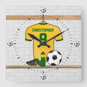 Personalisierter Fußball-Jersey-Gelb Quadratische Wanduhr