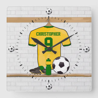 Personalisierter Fußball-Jersey-Gelb Quadratische Wanduhr