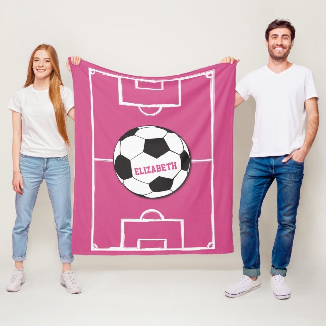 Personalisierter Fußball und Felsrosa Fleecedecke (Beispiel)
