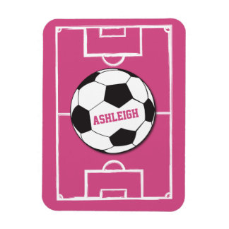 Personalisierter Fußball und Felsrosa Magnet
