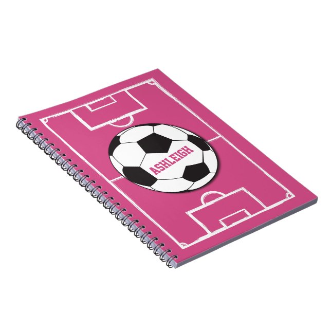 Personalisierter Fußball und Felsrosa Notizblock (Rechte Seite)