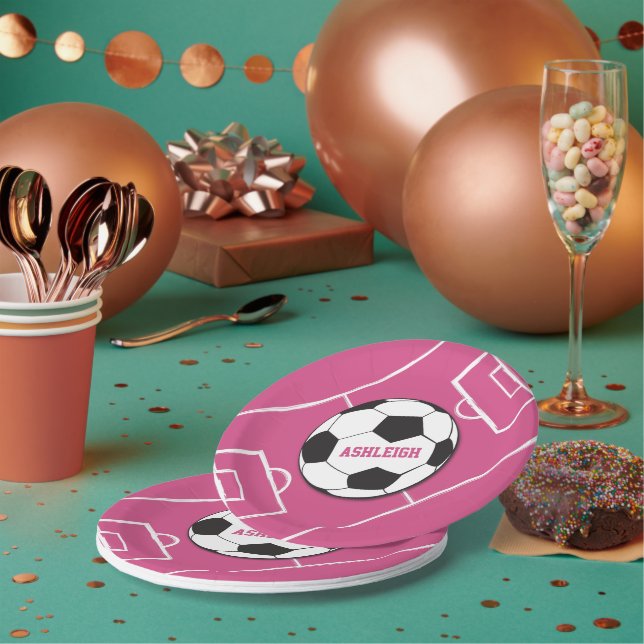 Personalisierter Fußball und Felsrosa Pappteller (Multi)