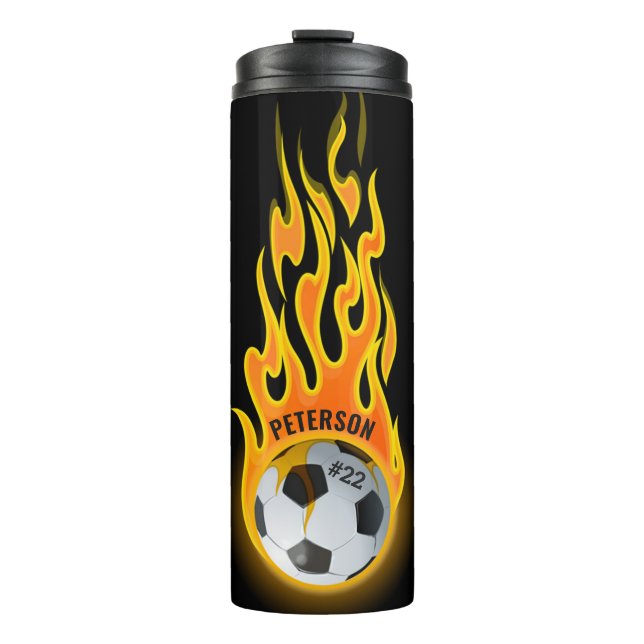 Personalisierter Fußballball im Flammenteam-Spiele Thermosbecher (Vorderseite)