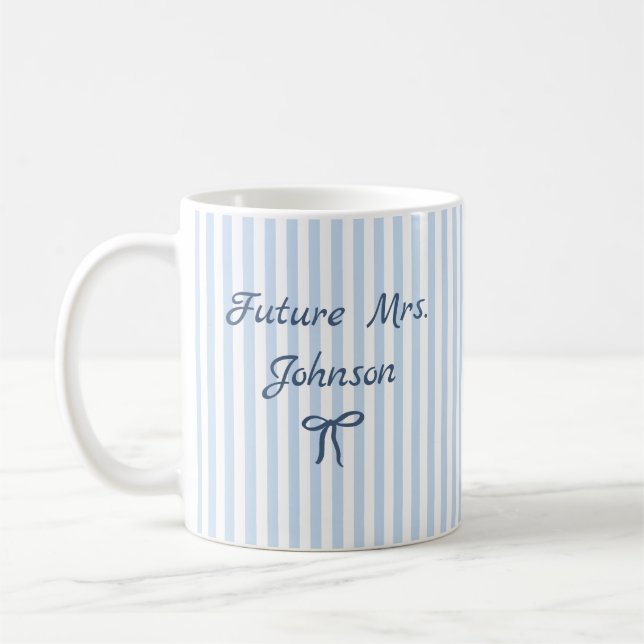 Personalisierter Future Mrs gestreifter Verlobungs Kaffeetasse (Links)