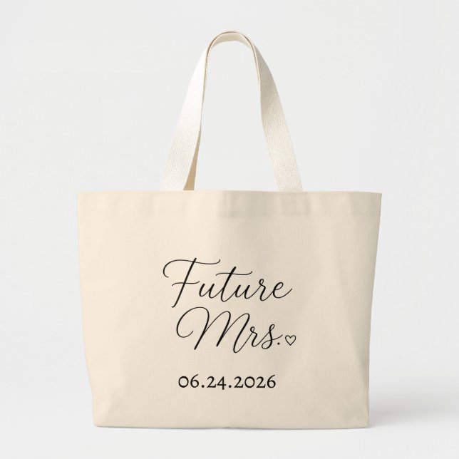 Personalisierter Future Mrs Hochzeitsdatum-Tasche Jumbo Stoffbeutel (Vorne)