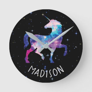 Personalisierter GalaxieUnicorn Runde Wanduhr