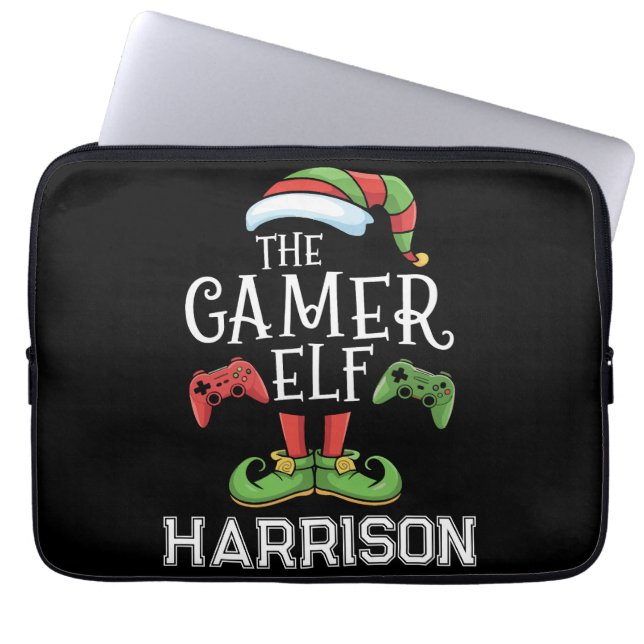 Personalisierter Gamer-Elf-Weihnachts-Video-Gaming Laptopschutzhülle (Vorderseite)