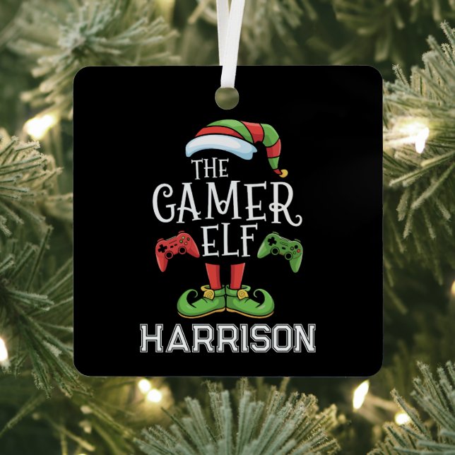 Personalisierter Gamer-Elf-Weihnachts-Video-Gaming Ornament Aus Metall (InSitu)