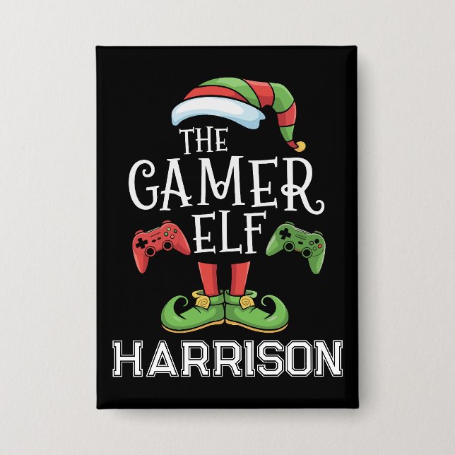 Personalisierter Gamer-Elf-Weihnachts-Videospiel-  Button (Vorderseite)