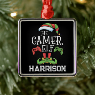 Personalisierter Gamer-Elf-Weihnachts-Videospiel-  Ornament Aus Metall