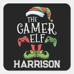 Personalisierter Gamer-Elf-Weihnachts-Videospiel- Quadratischer Aufkleber