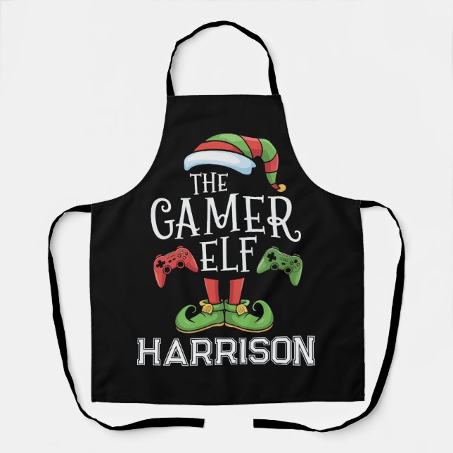 Personalisierter Gamer-Elf-Weihnachts-Videospiel-  Schürze (Vorderseite)