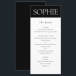 Personalisierter Gastname Elegant Wedding Menu Menükarte<br><div class="desc">Personalisierter Gastname Elegante Vorlage für die Platzkarte des Schwarz-weißen Hochzeitmenüs</div>