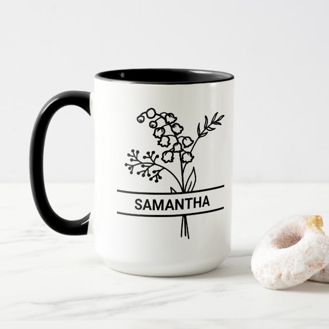 Personalisierter Geburtsmonat Blume Mama Name Tasse (Mit Donut)