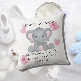 Personalisierter Geburtsstat Baby Elephant Pink Gr Kissen