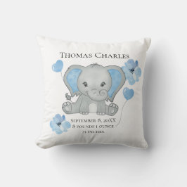 Personalisierter Geburtsstats Baby Elephant Blue G Kissen