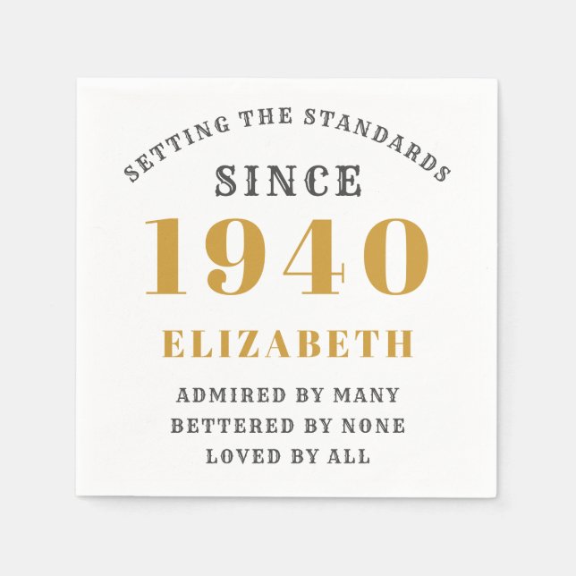 Personalisierter Geburtstag 1940 Elegant Chic Gold Serviette (Vorderseite)