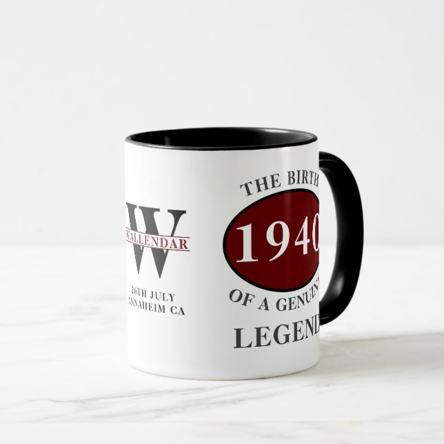 Personalisierter Geburtstag 1940 Monogram Legend E Tasse (VorderseiteRechts)